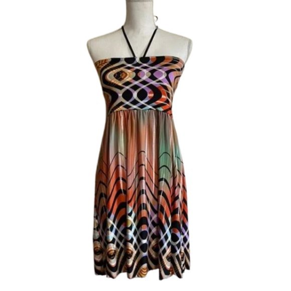 Pre loved colorful tube dress 👗 size small lightweight‎ flowing summer green - Picture 1 of 17